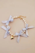 Yorkshire Terrier small dog necklace Velvet Heart pearl lace bows light purple delicate
