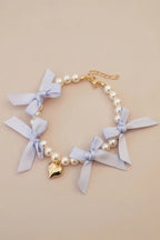 Yorkshire Terrier small dog necklace Velvet Heart pearl lace bows light purple delicate
