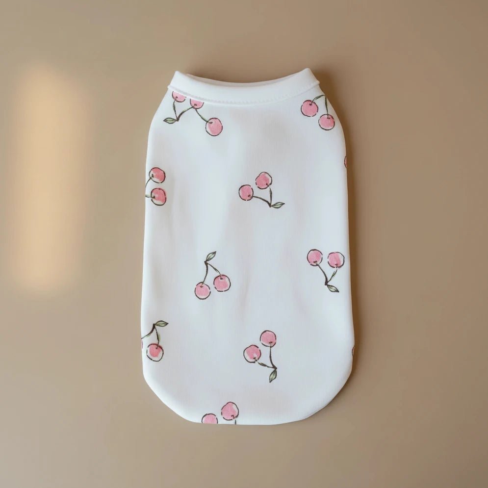Small dog cherry top Mirabelle white pink cherries print sleeveless sweet
