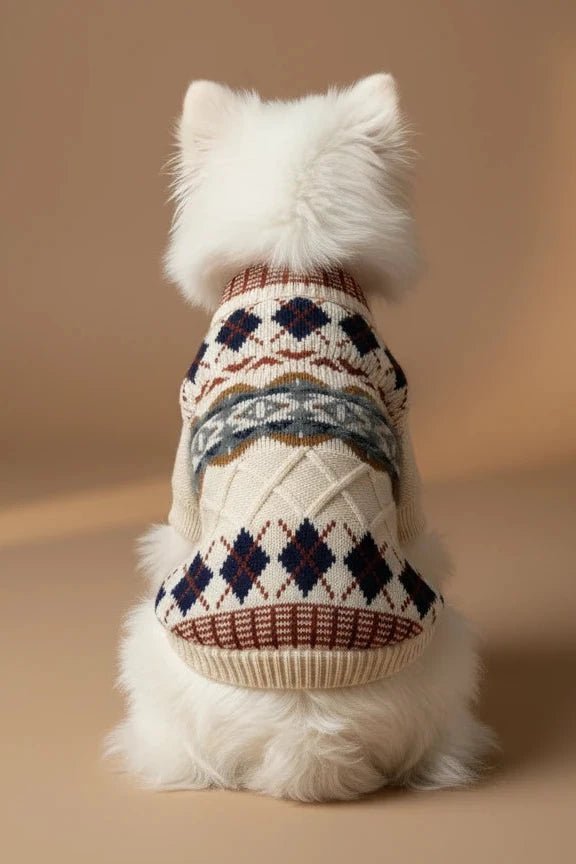 Adorable small dog sweater for Pomeranian Nordic knit full view

