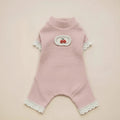 Small dog knit onesie Naptastic pink cherry embroidery lace trim cozy
