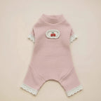 Small dog knit onesie Naptastic pink cherry embroidery lace trim cozy

