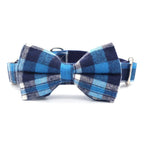 Classical plaid dog collar with bow and matching leash, adjustable pet accessories from Mona & Milo for stylish dogs.
