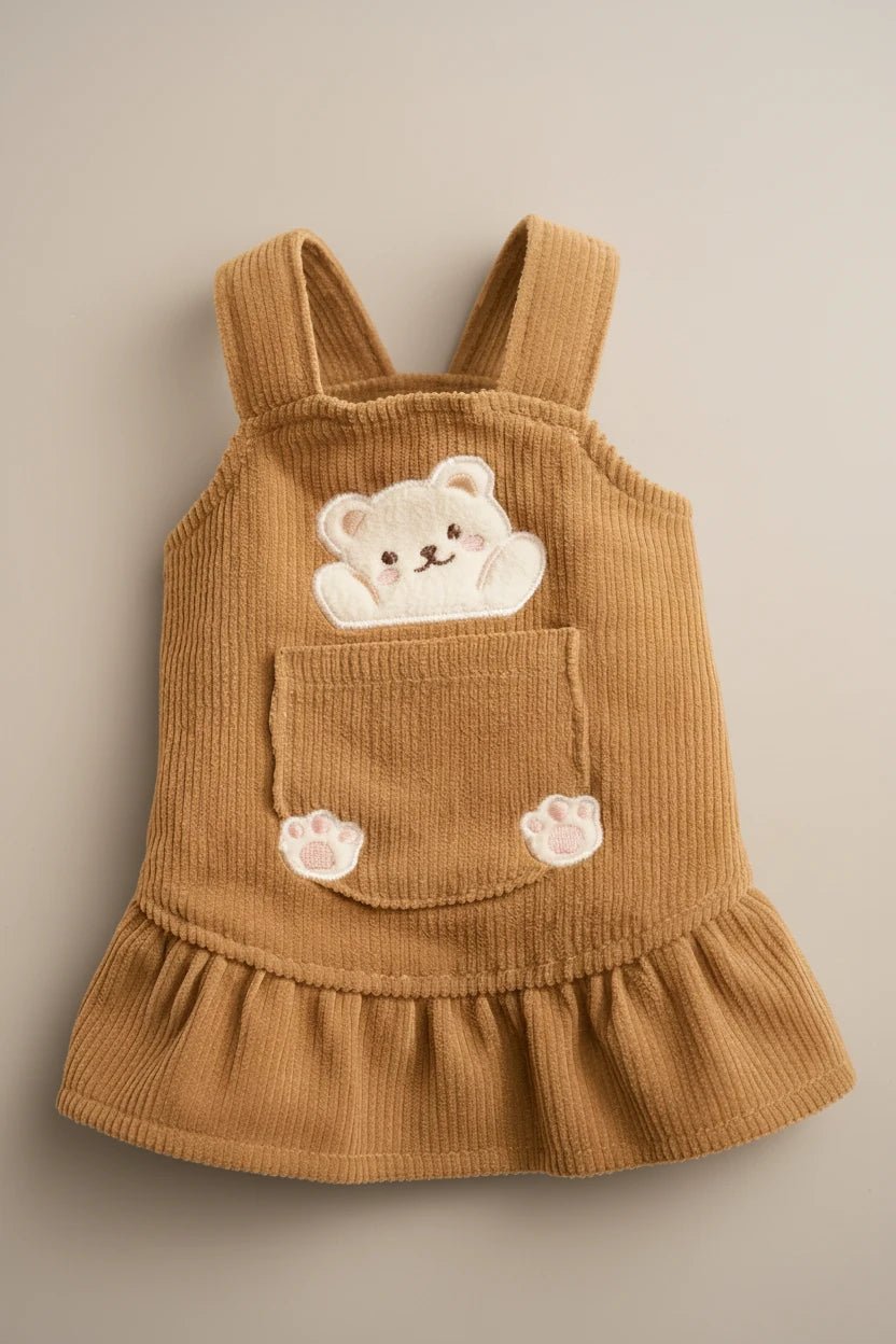 Chihuahua small dog dress Truffle corduroy bear detail white
