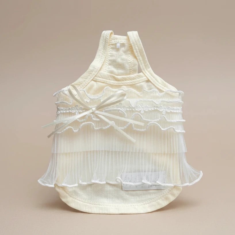 Small dog lace tank top Cloudberry buttercup yellow lace trim charming
