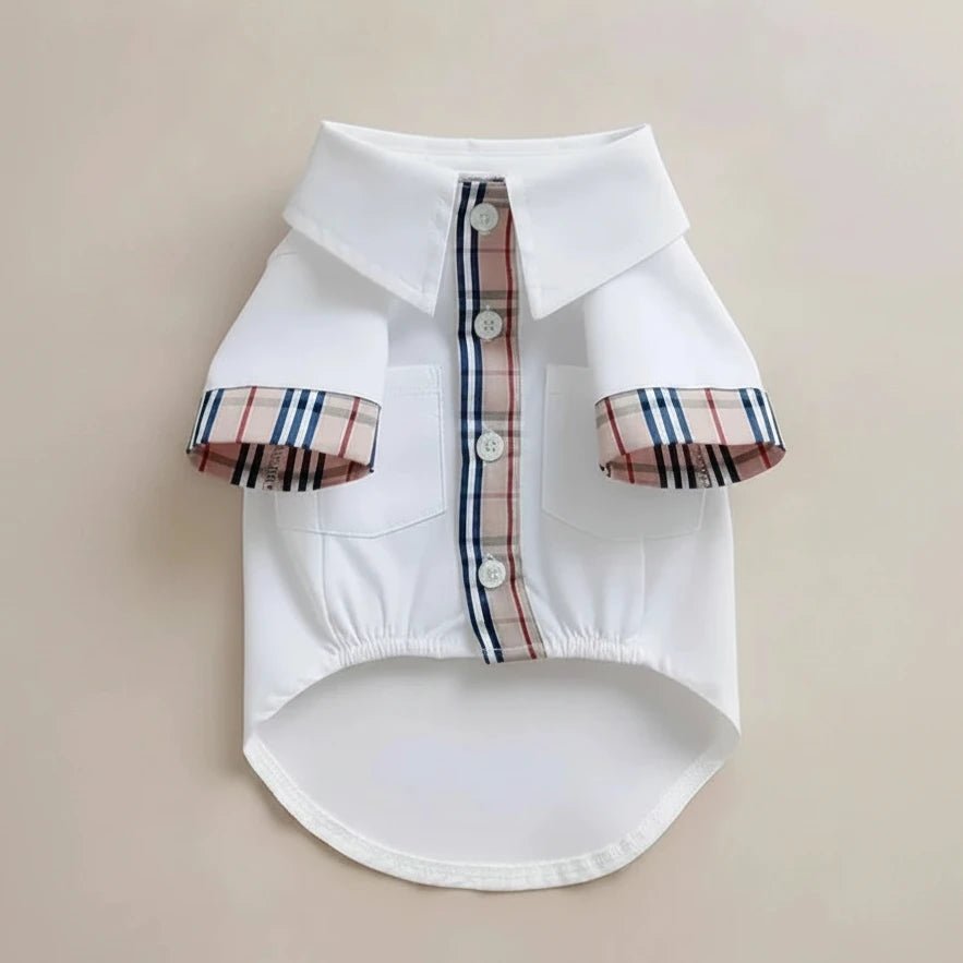 Small dog button-up shirt Henley white plaid cuffs pocket dapper

