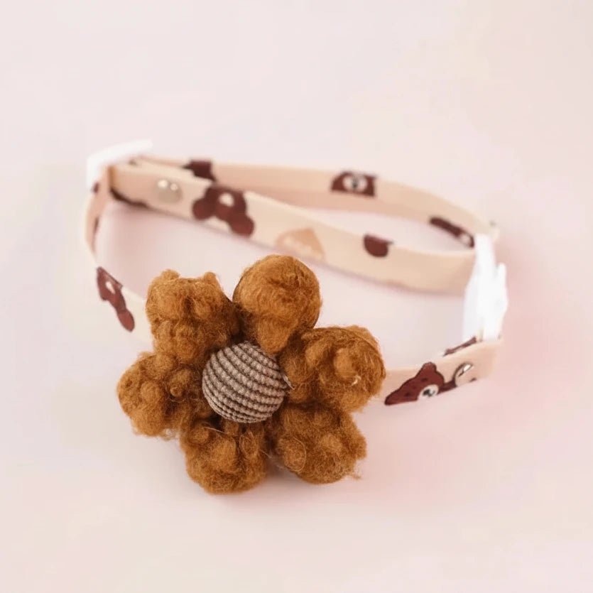 Chihuahua small dog decorative collar Blossom brown flower bow tie plush
