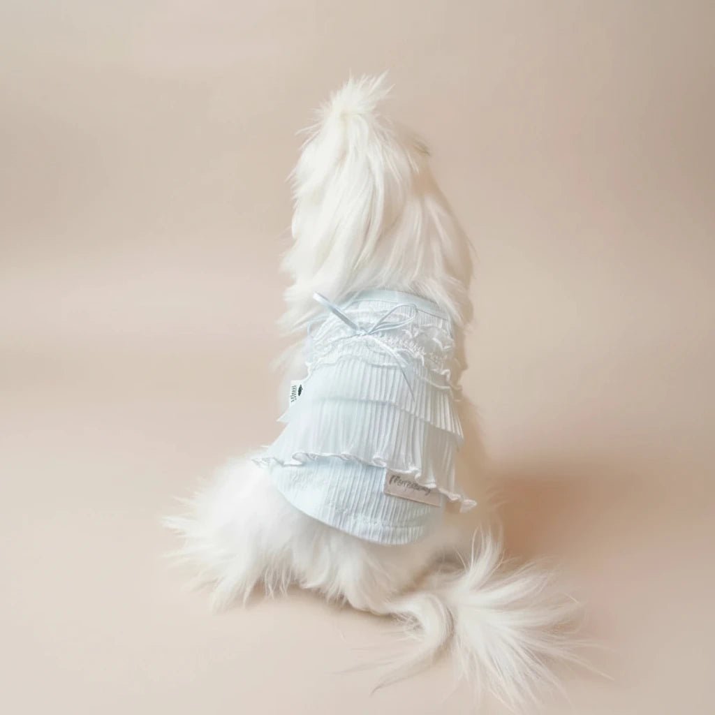 Chihuahua small dog lace tank top Cloudberry sky blue bow back adorable
