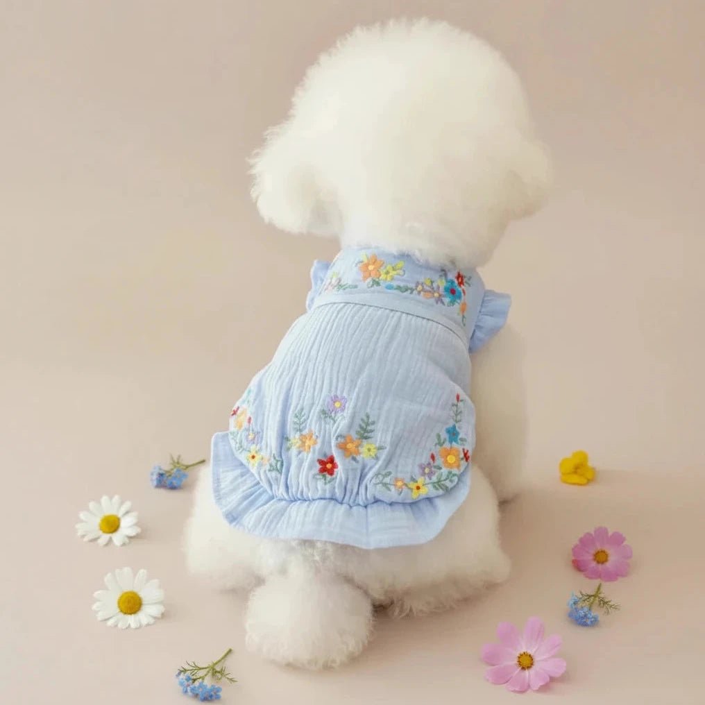 Mona & Milo Soleil floral embroidered dress with colorful floral patterns and delicate embroidery, perfect for summer wear.